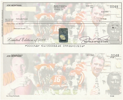 2001 Joe Montana Signed Check Dated 04/23/01 With Original Envelope (Montana COA)